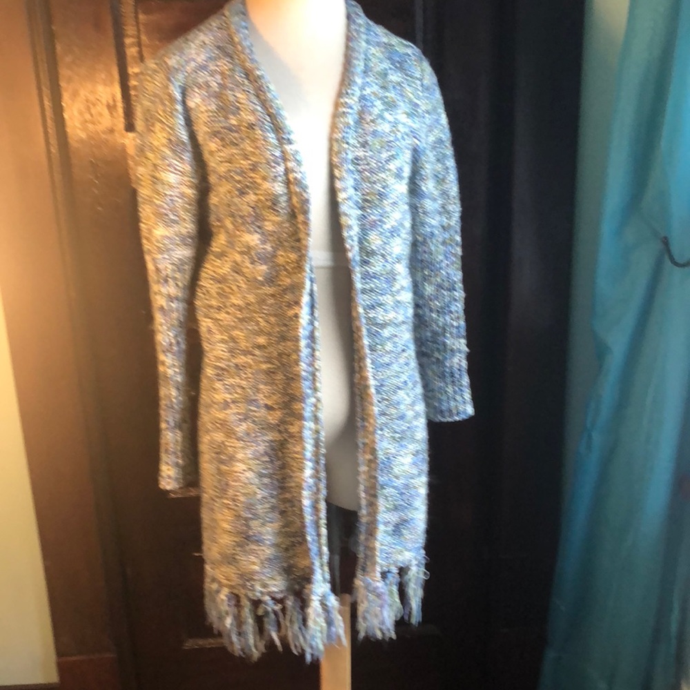 WindiRiver open cardigan tweed knit/Medium/green, blue,purple,olive, and cream